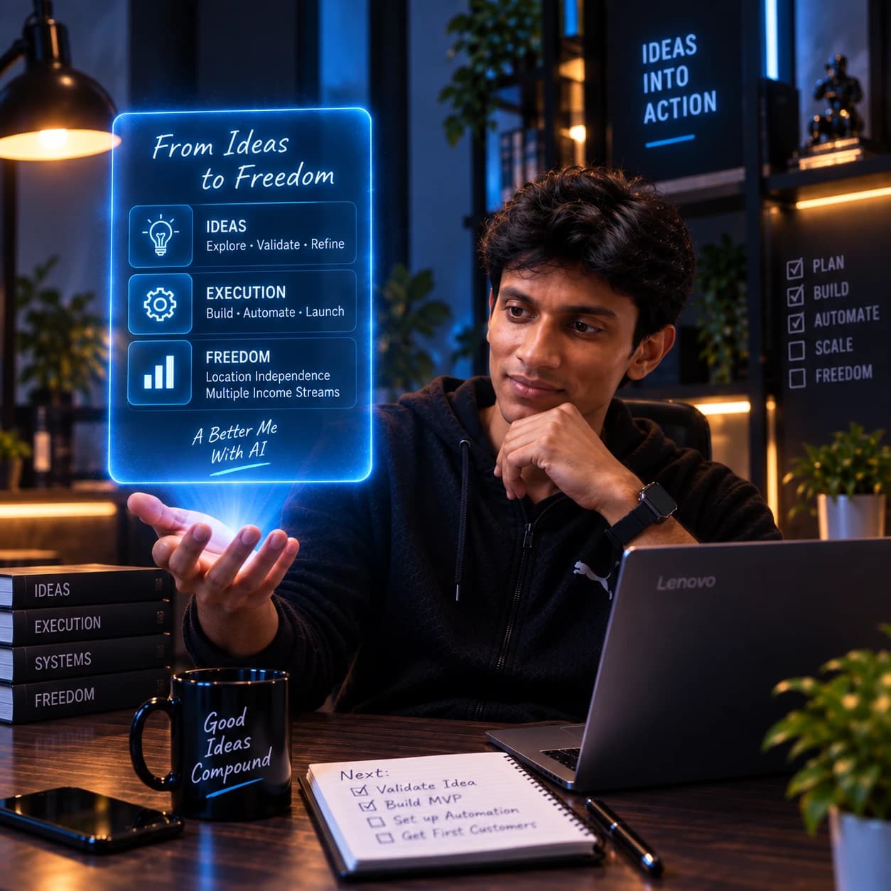 Venkatesh exploring a one-person online business idea with AI